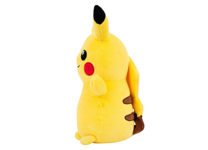 Pokemon HugMee Pikachu 10" Plush toy featuring yellow character with red cheeks, black ears, and brown feet