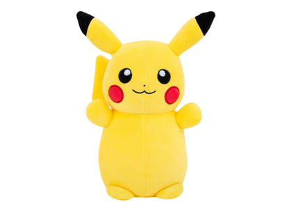 Pokemon HugMee Pikachu 10" Plush toy featuring yellow body, black-tipped ears, red cheeks, and cheerful smile