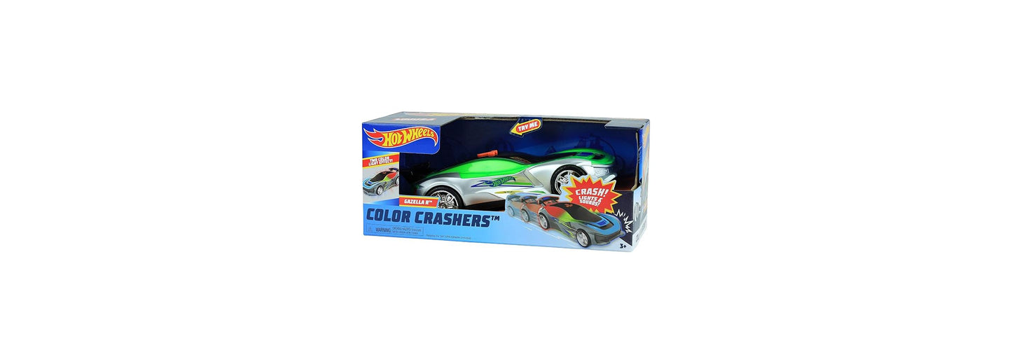 Hot Wheels Color Crashers Gazella R motorized race car with green and white design