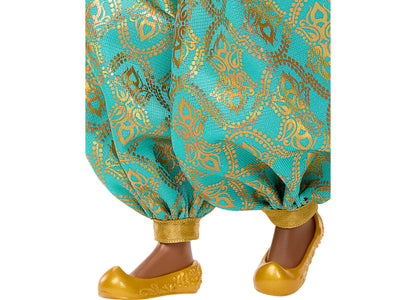 Disney Princess Sparkling Princess Jasmine 11-inch doll wearing turquoise and gold patterned outfit with gold shoes
