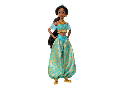 Disney Princess Sparkling Princess Jasmine 11-inch doll wearing turquoise and gold two-piece outfit with jeweled head...