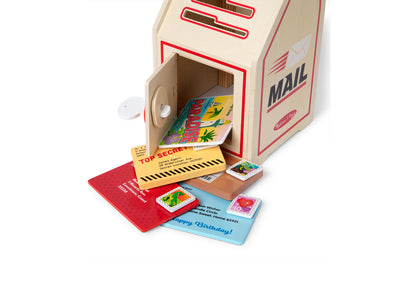 Melissa & Doug Stamp & Sort Mailbox Playset with red mailbox, sorting slots, key, and 17 pieces including stamped env...