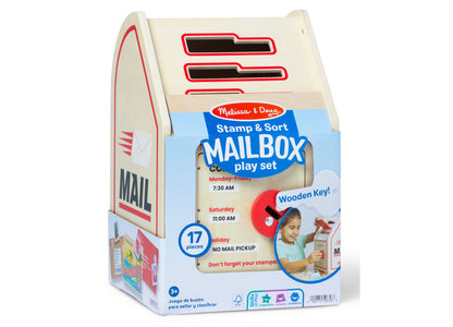 Melissa & Doug Stamp & Sort Mailbox Playset with red mailbox, working key, and sorting slots