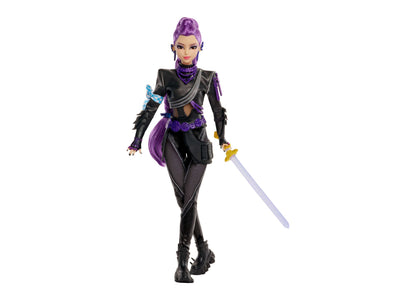 KPop Demon Hunters Battle Rumi 10.5" doll with purple hair, black outfit, sword and accessories