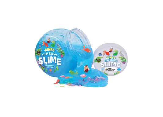 Fish Bowl Slime set with blue ocean-scented slime, fishbowl container, and colorful fish accessories