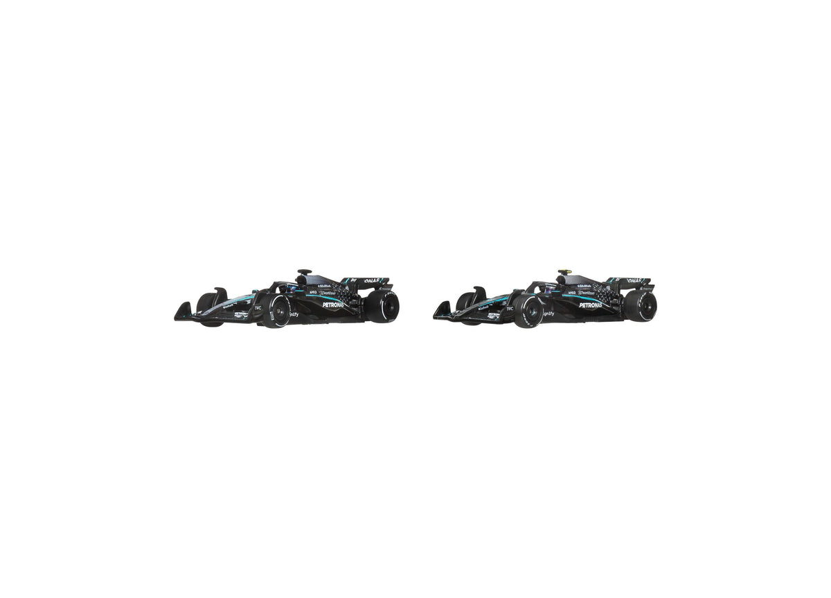 Hot Wheels 1:64 Scale Mercedes-AMG PETRONAS Formula One Premium Die-Cast Race Car, 2-Pack