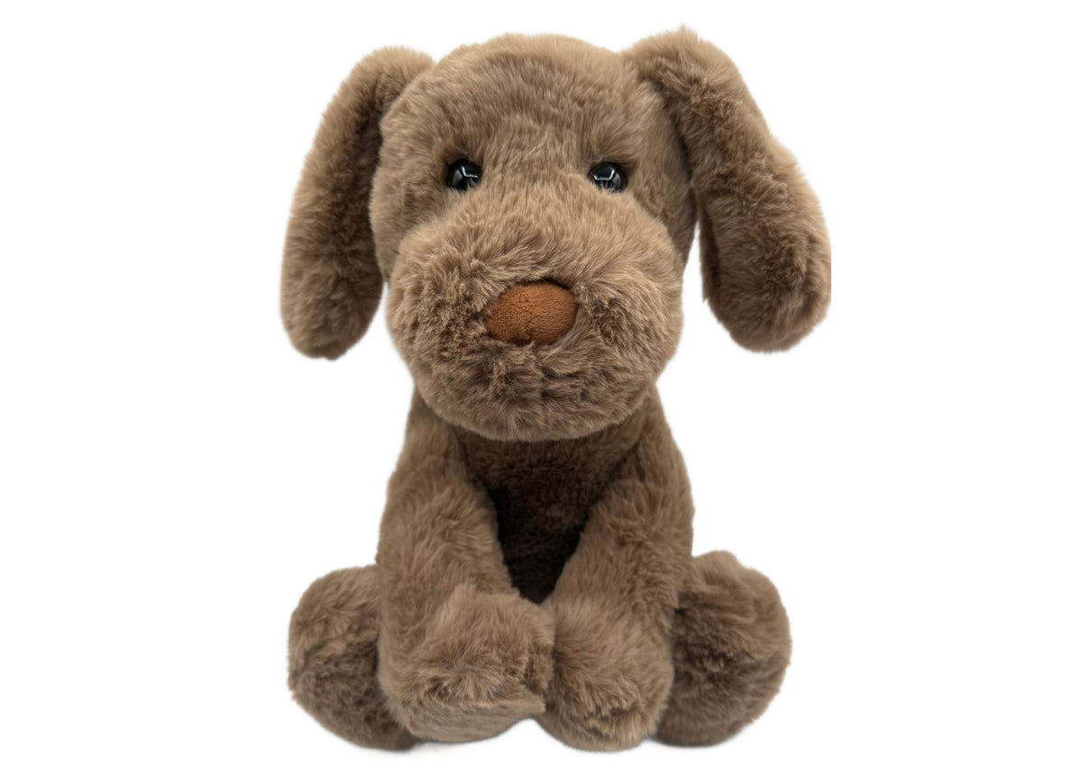 Wild Hippo Holiday Hound 12.5-inch plush dog with floppy ears, brown coloring, and patterned knit collar