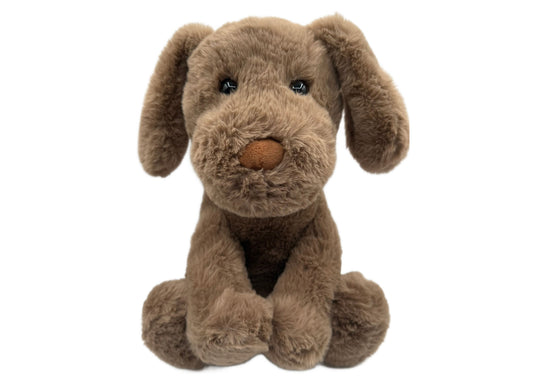 Wild Hippo Holiday Hound 12.5-inch plush dog with floppy ears, brown coloring, and patterned knit collar