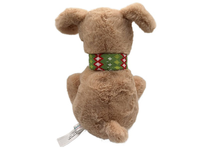 Wild Hippo Holiday Hound 12.5" plush dog with floppy ears and festive green knit collar with red and white pattern