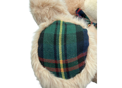 Wild Hippo 13" Holiday Plaid Plush Bear with cream-colored body and green tartan plaid paws