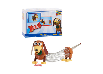 Toy Story Slinky Dog Pull Toy with coiled body, floppy ears, green collar, and attached leash