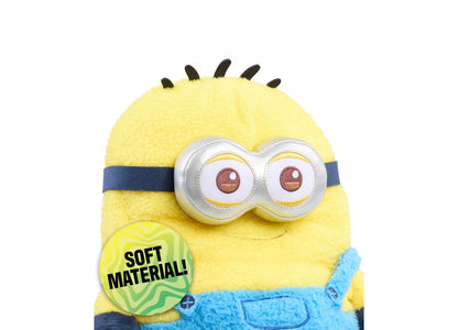 Minions Ed 10" Weighted Comfeez Plush toy with yellow body, blue overalls, and large goggle eyes