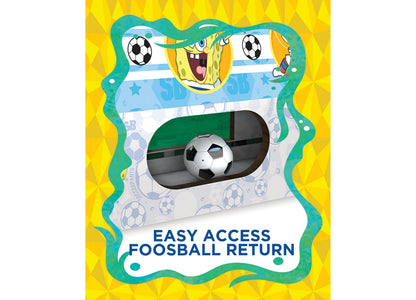 SpongeBob SquarePants Wooden Tabletop Foosball Game with easy access ball return, featuring green and yellow packaging