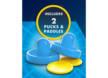 Sonic Air Hockey Tabletop Game with two blue paddles and two yellow pucks displayed against blue background