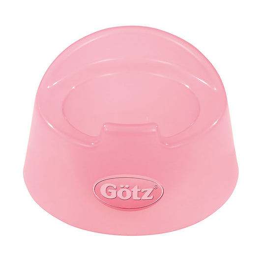 Pink plastic doll-sized potty chair with Gotz branding, sized for 11-13 inch dolls