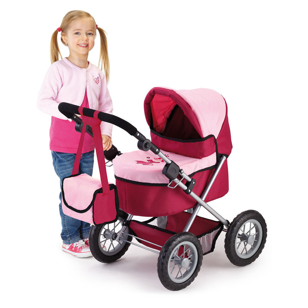 Bayer Baby Doll Trendy Pram Stroller, Red/Pink