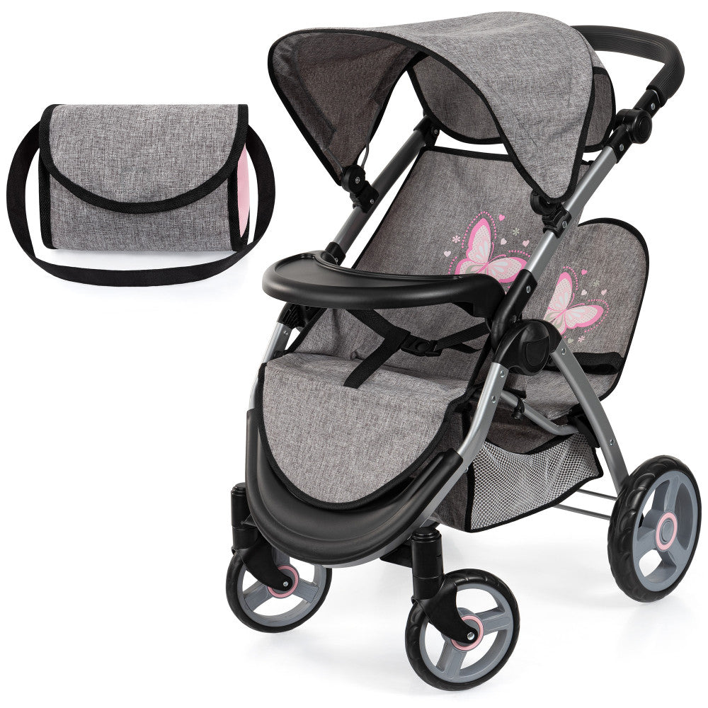 thumbnail image 2 of Bayer Neo Twin Doll Pram, Adjustable Handle, Foldable With Sun Covers, Fits Dolls Up To 18 Inches 2 of 9