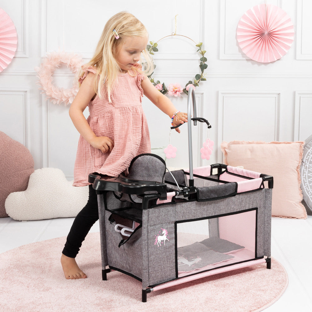 Bayer Design Dolls: Multi-Bed - Grey, Pink, Fairy - Playpen Accessory For Dolls Up To 18"