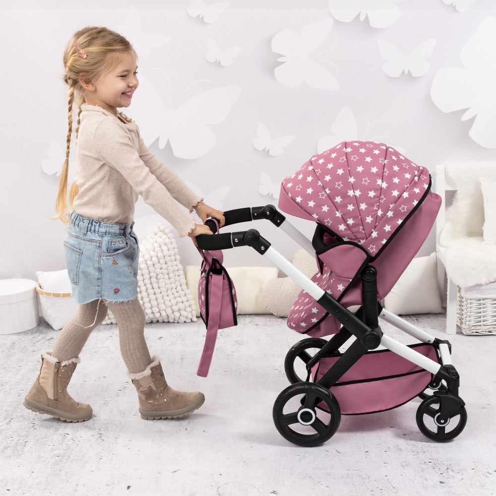 Bayer Design Dolls: Xeo Pram - Pink, White, Stars - Dolls Up To 18"
