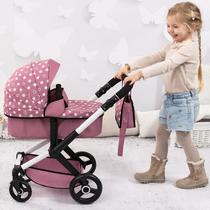 Bayer Design Dolls: Xeo Pram - Pink, White, Stars - Dolls Up To 18"