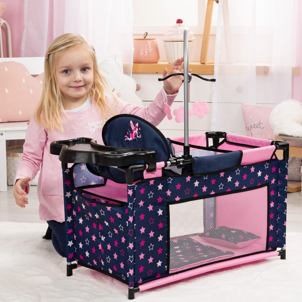 Bayer Design Dolls: Multi-Bed - Navy, Pink, Fairy, Stars - Playpen For Dolls Up To 18"