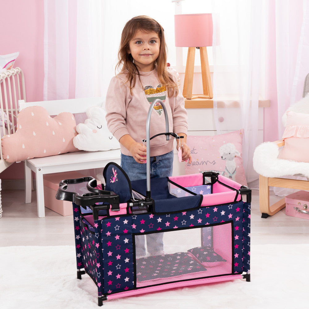 Bayer Design Dolls: Multi-Bed - Navy, Pink, Fairy, Stars - Playpen For Dolls Up To 18"