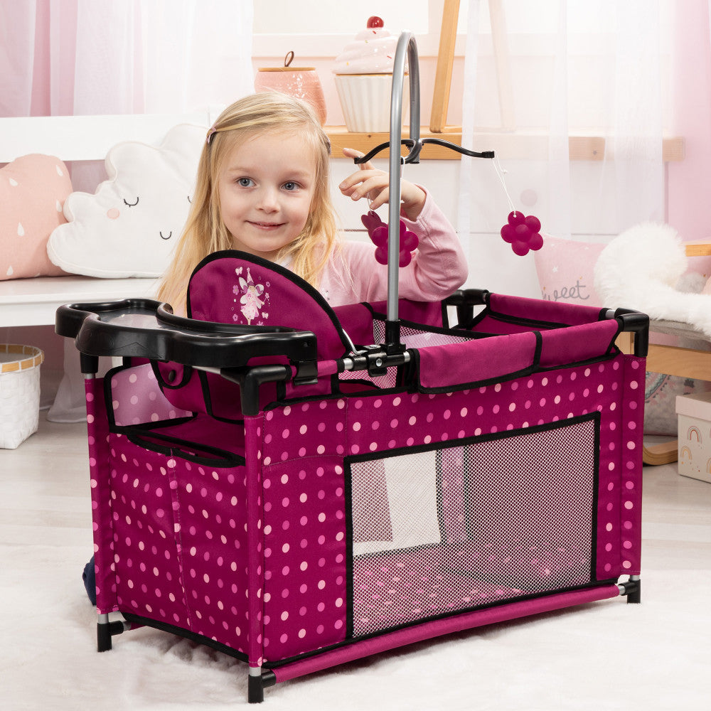 Bayer Design Dolls: Multi Bed - Hot Pink, Dots, Fairy - Playpen For Dolls Up To 18"