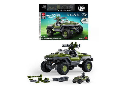 Mattel Brick Shop Halo UNSC M12 Warthog 935-piece building set with green and gray vehicle, cannon turret, and includ...