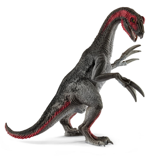 Black dinosaur action figure with red accents on head, neck, belly, and tail, featuring long curved claws on front limbs, posed against white background