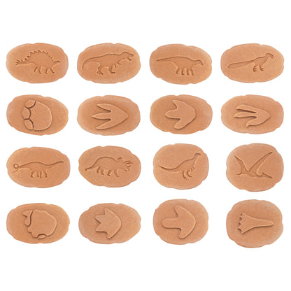 Dinosaur Footprint Fossils Discovery Set with 8 tan clay fossil imprints of various dinosaur species