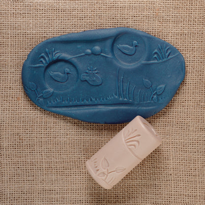 Let's Roll Pond Life Stamper Roller Set with blue and pink stamps featuring ducks and water plants