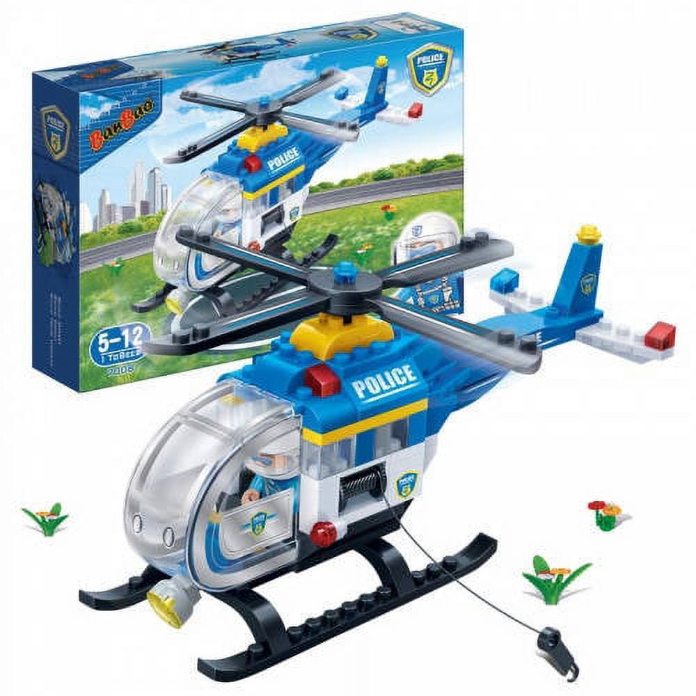 BanBao Police Chopper Building Toy for Kids - STEM Helicopter Kit, 122 Pieces