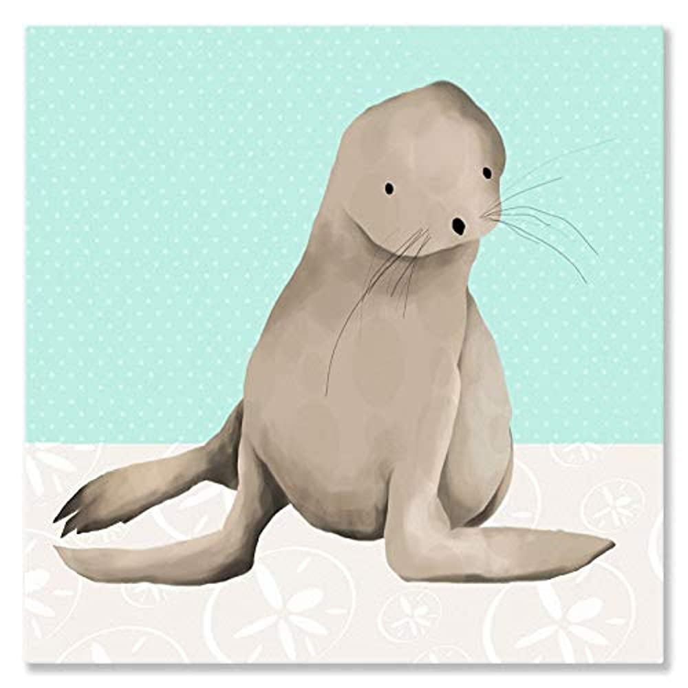 Oopsy Daisy Sam The Sea Lion 10-inch Aqua Canvas Wall Art