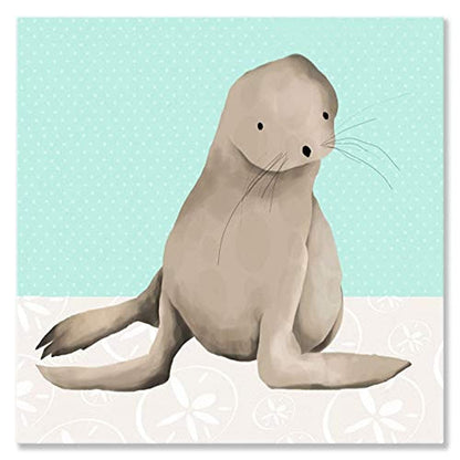 Oopsy Daisy Sam The Sea Lion 10-inch Aqua Canvas Wall Art