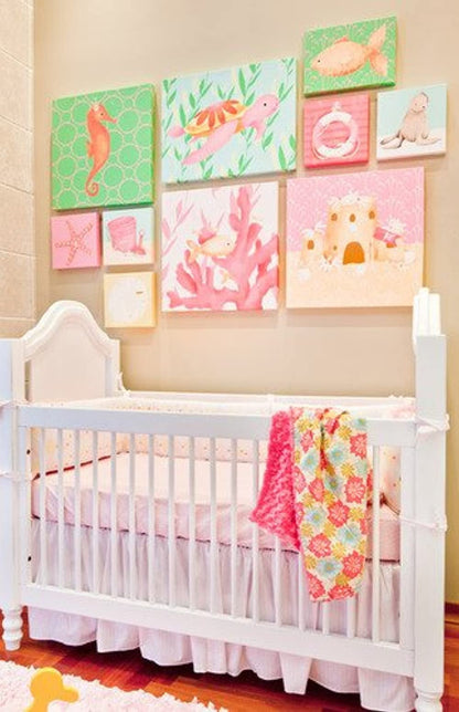 Oopsy Daisy Sam The Sea Lion 10-inch Aqua Canvas Wall Art