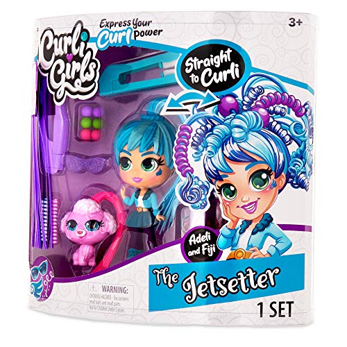 CurliGirls Adeli Deluxe Hairstyling Doll with Magic Curl Hair - Includes Pet Fiji