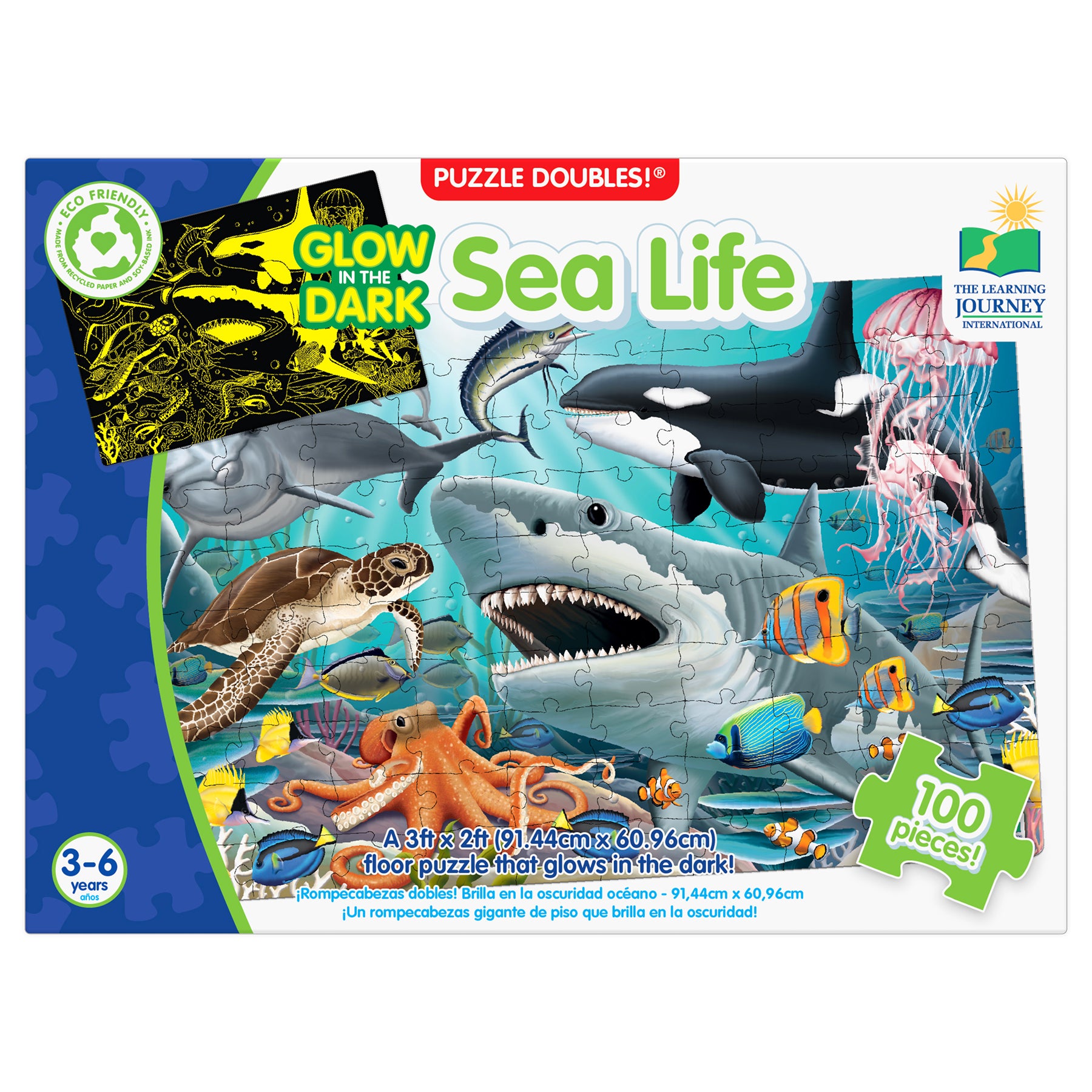 Puzzle Doubles Sea Life Glow-in-the-Dark 100-Piece Floor Puzzle featuring ocean animals