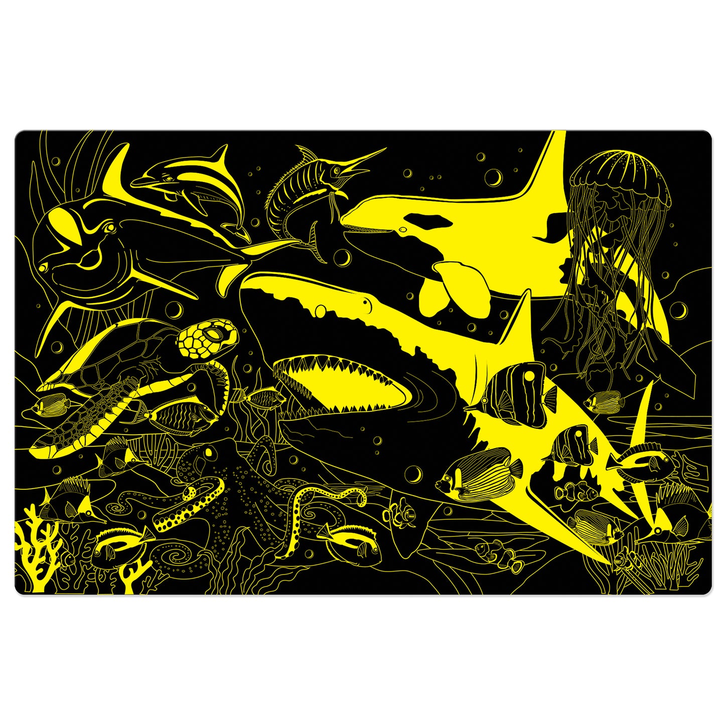 Puzzle Doubles Sea Life Glow-in-the-Dark 100-Piece Floor Puzzle with yellow and black ocean creatures