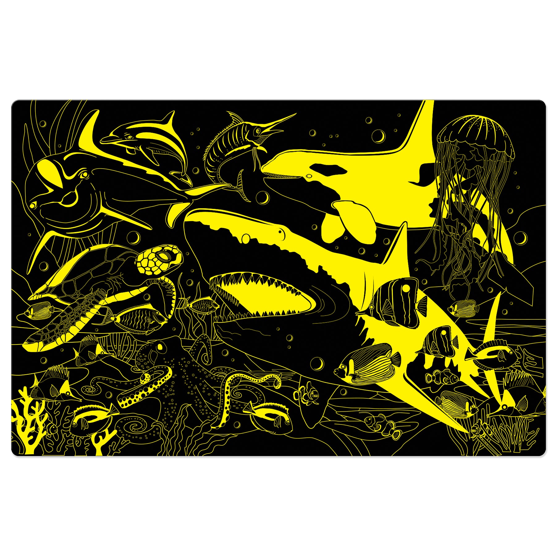Puzzle Doubles Sea Life Glow-in-the-Dark 100-Piece Floor Puzzle with yellow and black ocean creatures