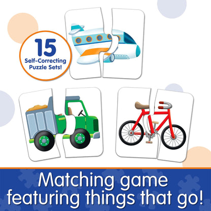 Match It Things That Go 15-piece self-correcting puzzle set with airplane, truck, and bicycle cards