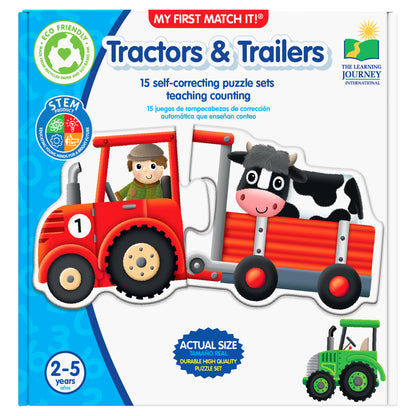 My First Match It Tractors & Trailers puzzle set with red tractor, cow trailer, and farmer character for ages 2-5