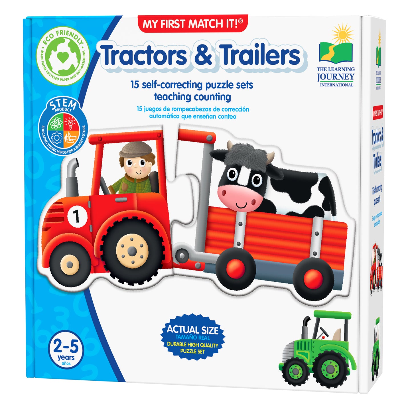 My First Match It Tractors & Trailers puzzle set with red tractor, cow trailer, and green tractor for ages 2-5