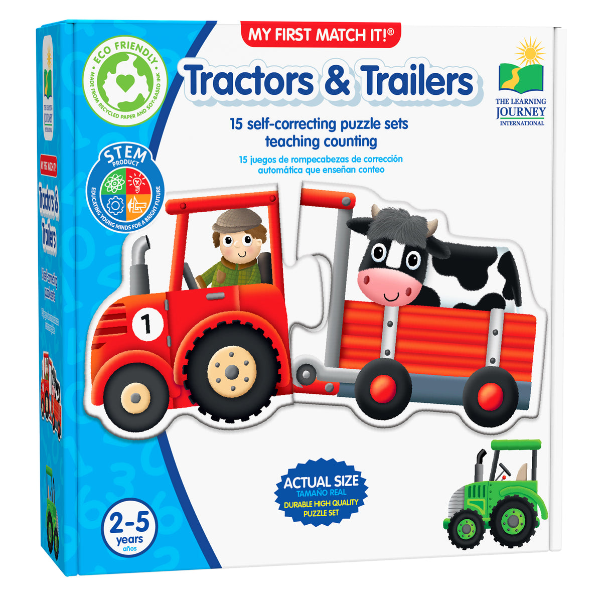 My First Match It Tractors & Trailers self-correcting puzzle set with red tractor and cow trailer for ages 2-5