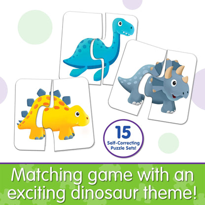 Dinosaur Friends Match It Self-Correcting Puzzle Cards featuring blue, yellow, and gray dinosaurs in 15-pair set