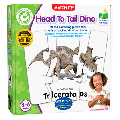 Head To Tail Dino Match It puzzle set with Triceratops dinosaur self-correcting puzzle for ages 3-6