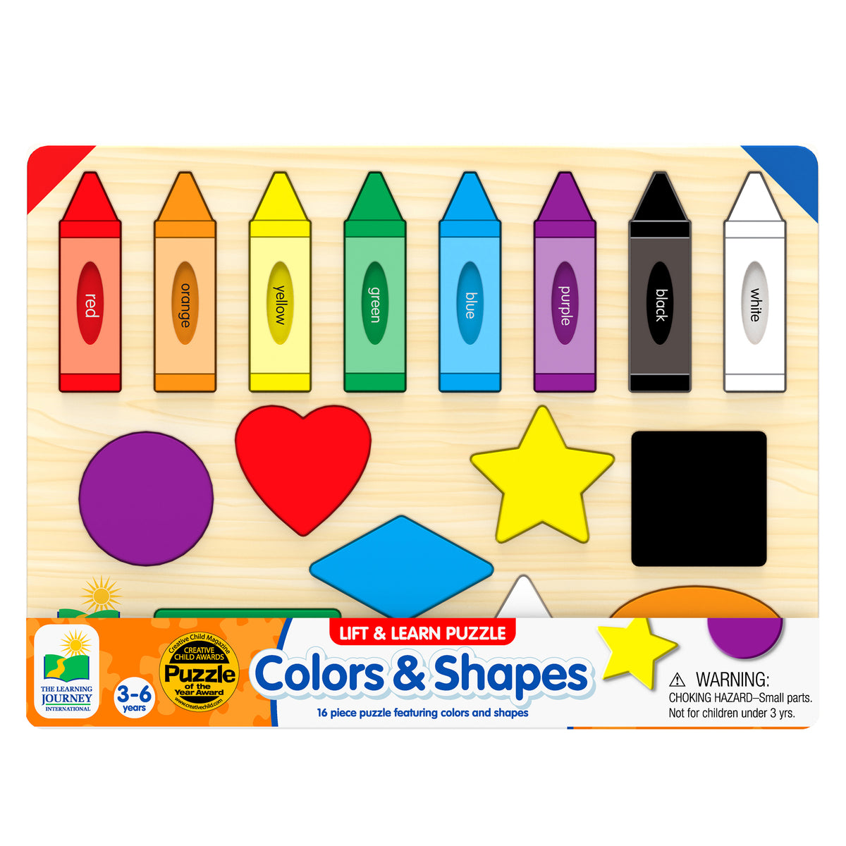 The Learning Journey Lift & Learn Colors & Shapes Puzzle with 8 colorful crayons and shape pieces