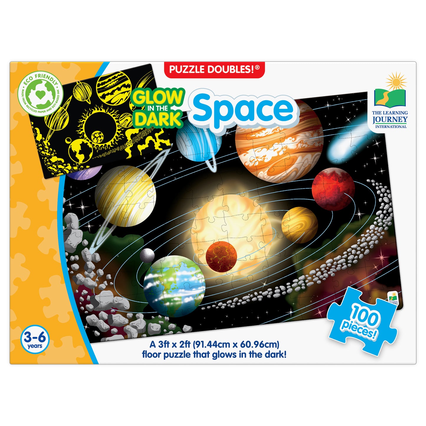 Glow in the Dark Space Puzzle Doubles 100-piece solar system floor puzzle with planets