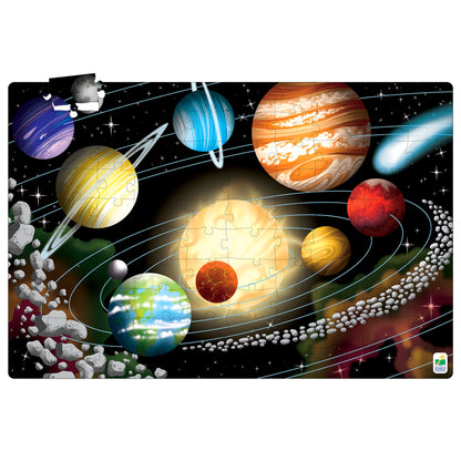 Space Puzzle Doubles 100-Piece Glow-In-The-Dark Solar System Puzzle featuring colorful planets and sun
