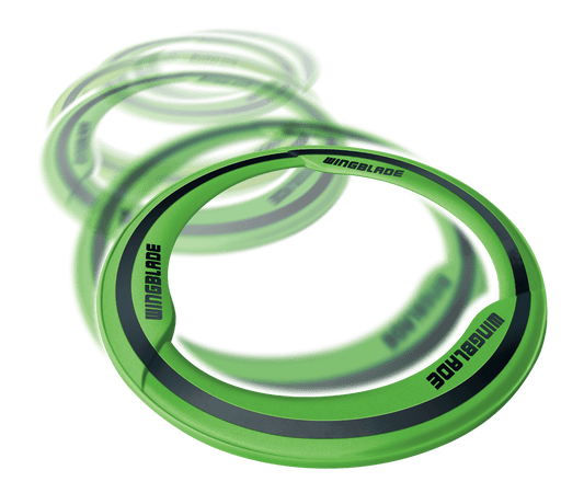 Goliath Sports Aeroflyt Wingblade flying disc in green with black accents on plain background