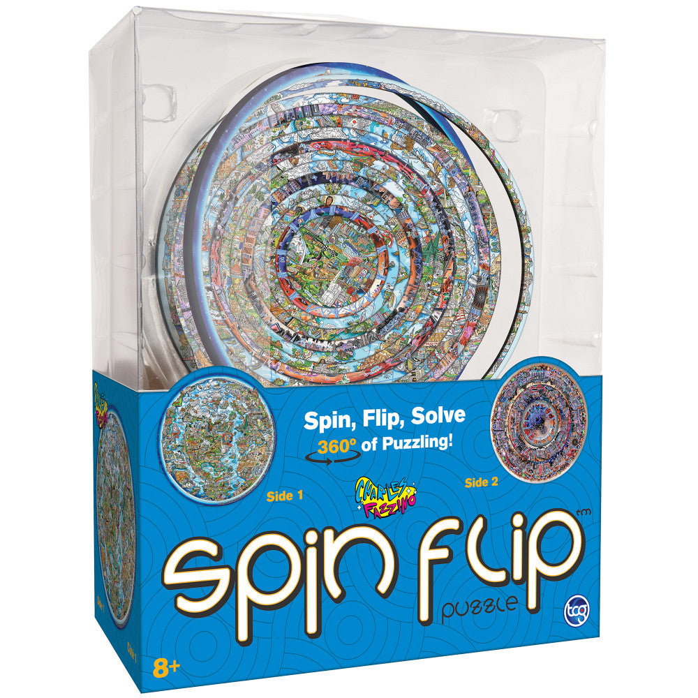 Spin Flip Puzzle: Charles Fazzino- 14 Rings - 2-In-1: Double-Sided Puzzle